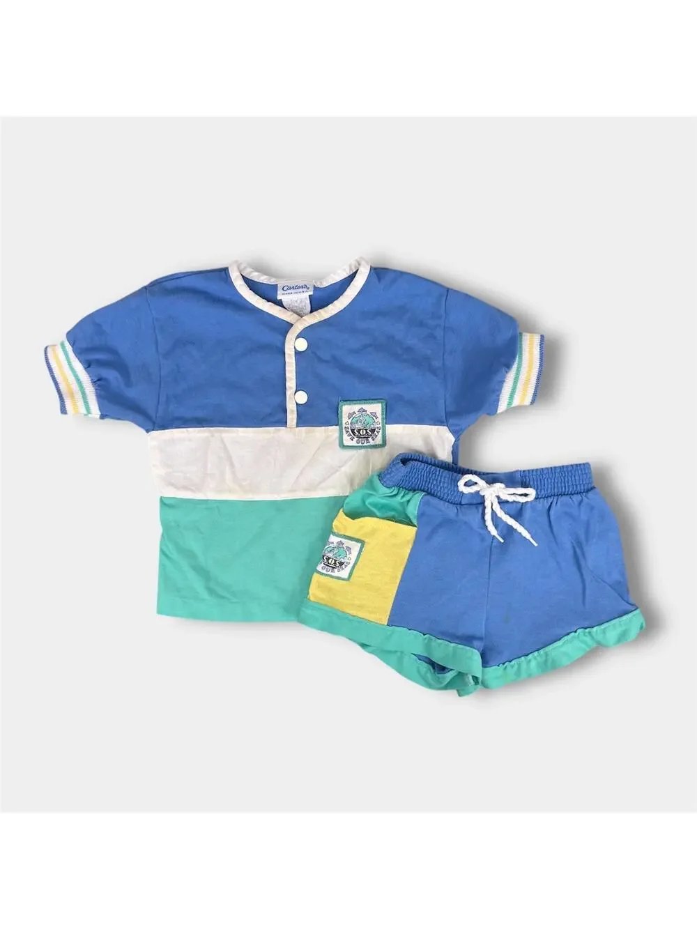 Vintage Carter's Color Block Save Our Seas T-Shirt & Shorts Set 24 Months USA